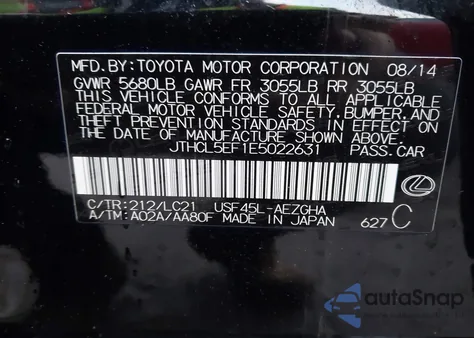 2014 Lexus Ls 460 from USA, damaged, VIN JTHCL5EF1E5022631